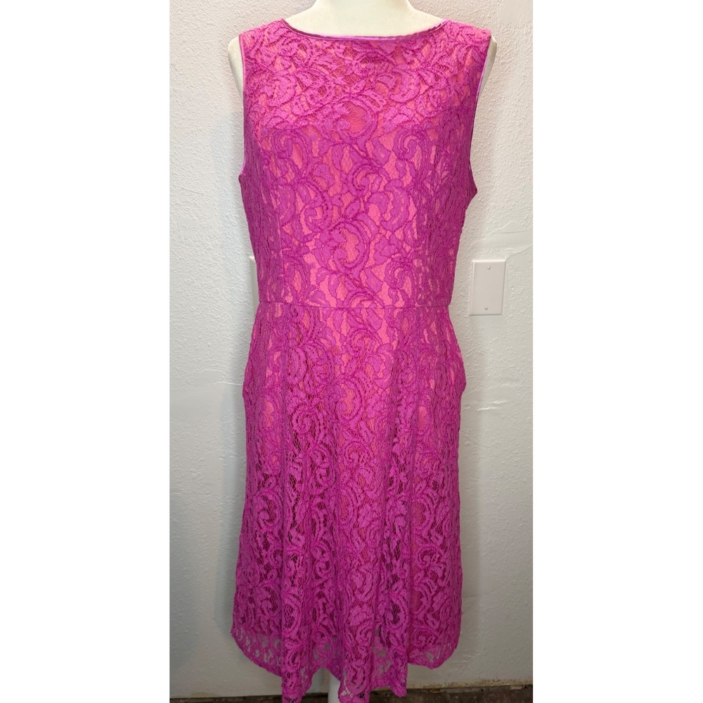 Adrianna Papell‎ Lace Dress Women's 14 Pink Sleeveless Floral Sheath
